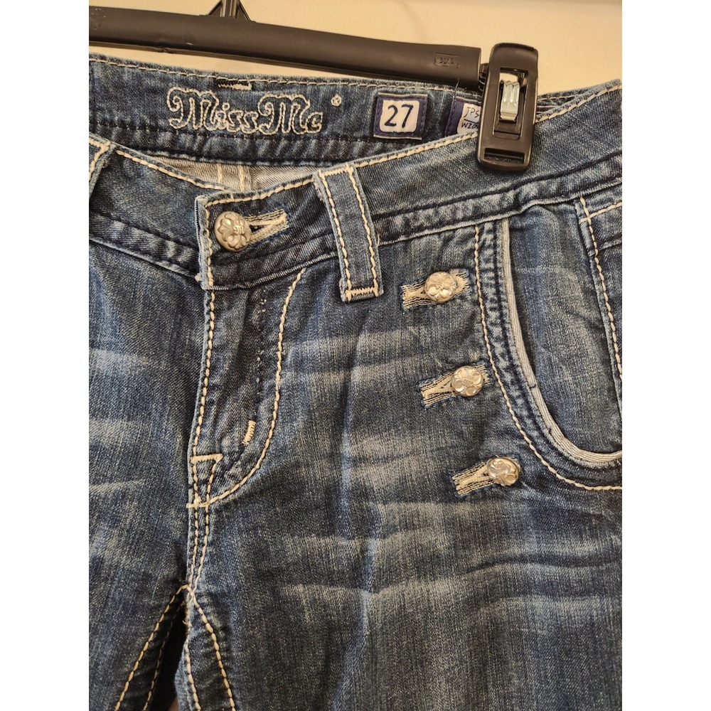 Women’s Distressed Bootcut Jeans - Dark Blue - Picture 2 of 12